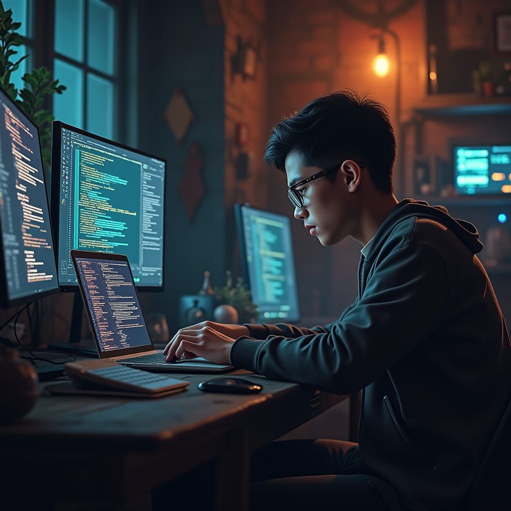 High-Tech Visionary in a Cyberpunk Lair