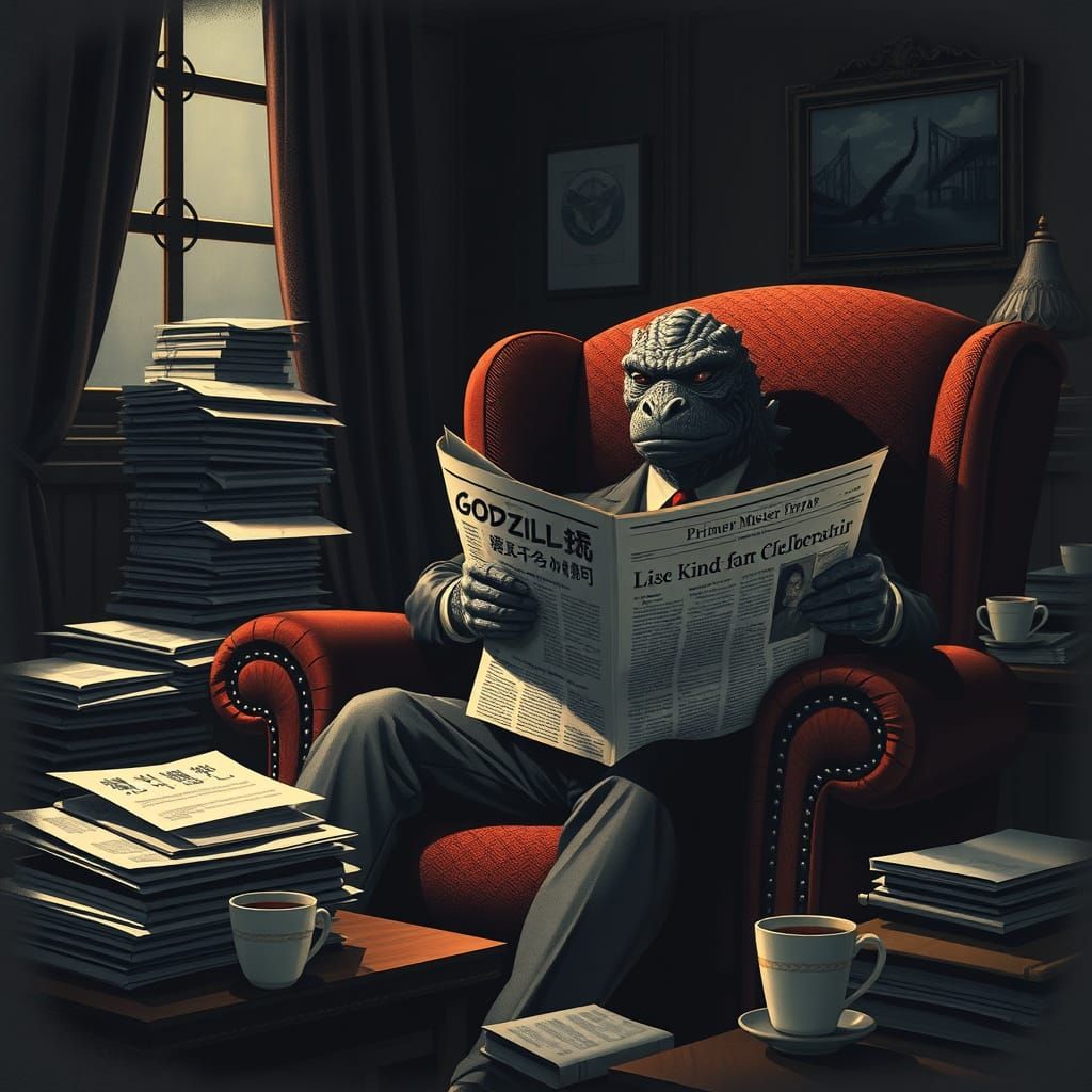 Godzilla as Prime Minister in Noir Film Style