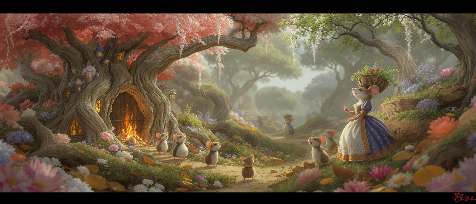 Charming Mouse Village in Fantasy Art Style