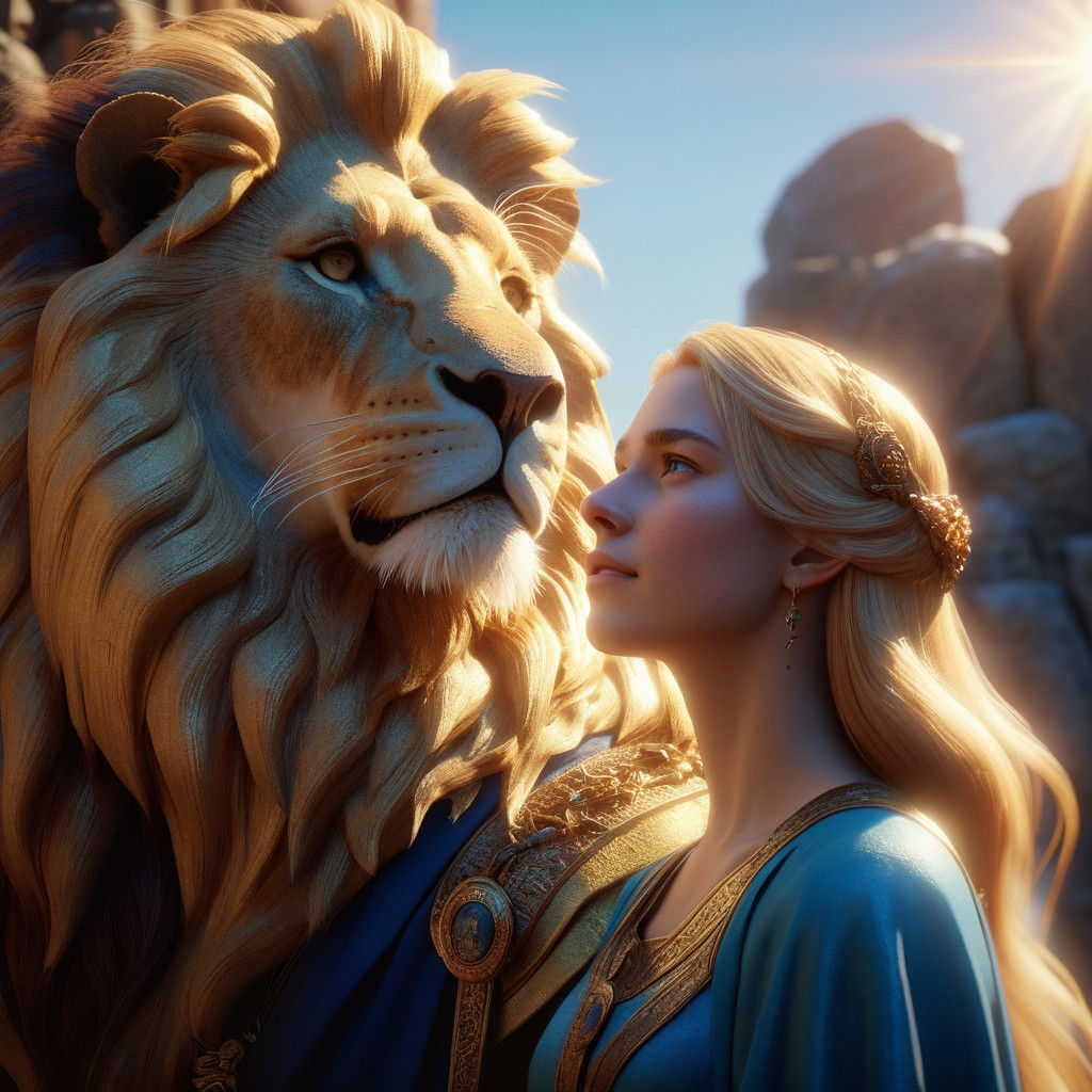 Regal Portrait of a Young Woman with a Majestic Lion