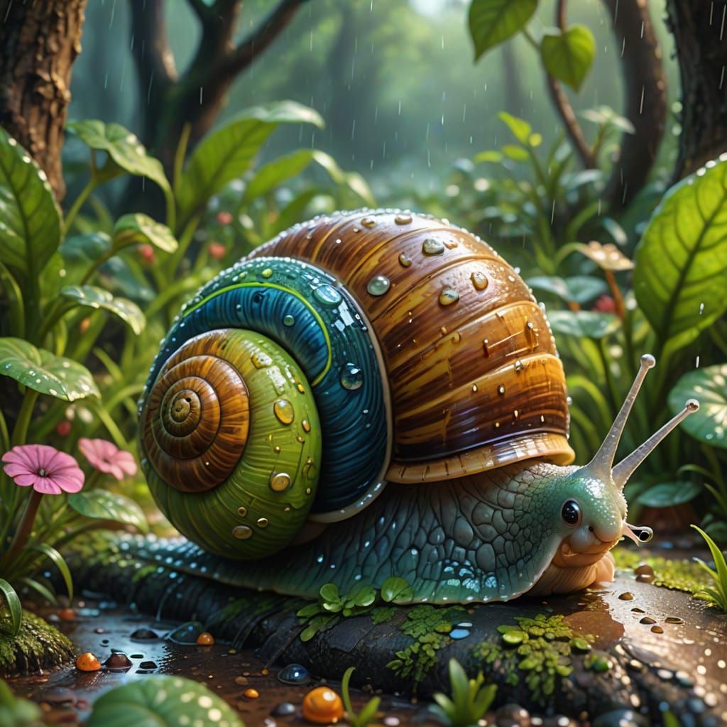 Curious Snail Ready for Lessons: Digital Fantasy Art