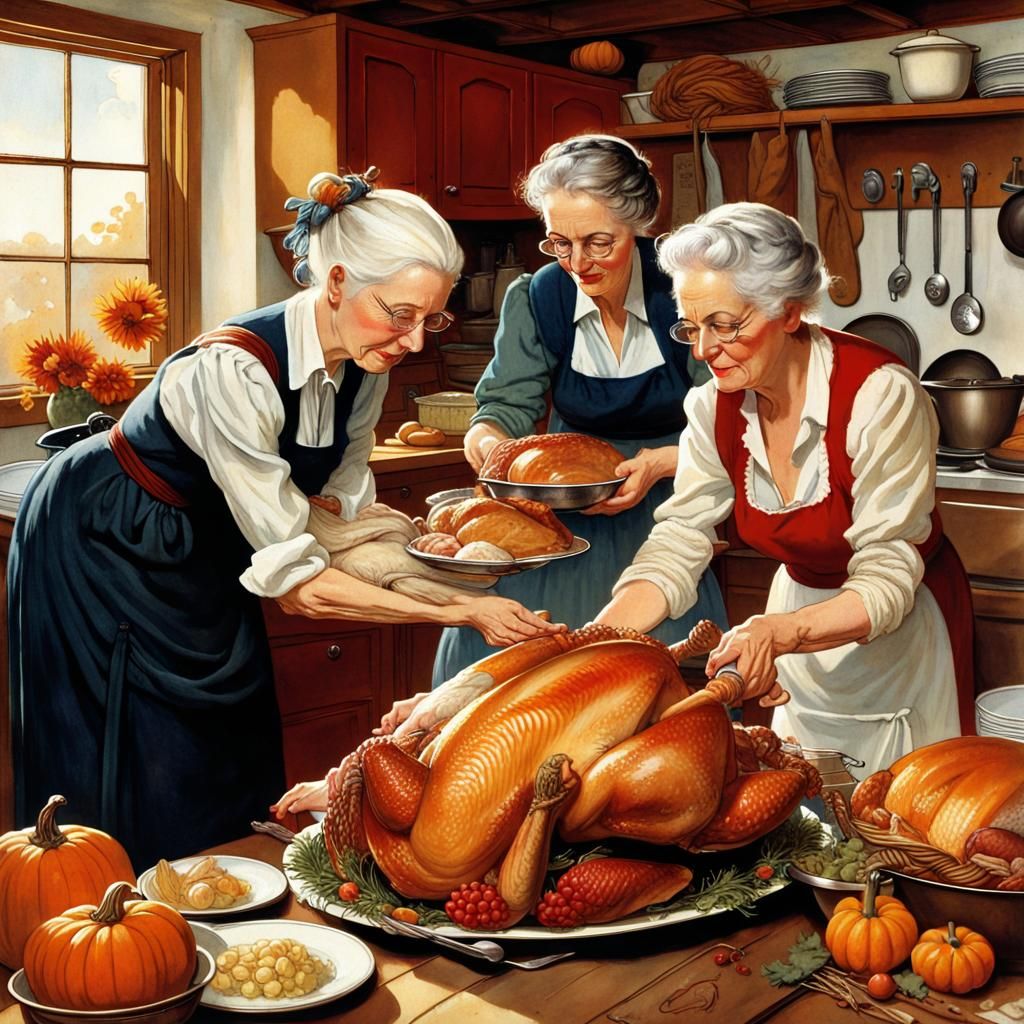 Thanksgiving Turkey Prep in Rockwell Style