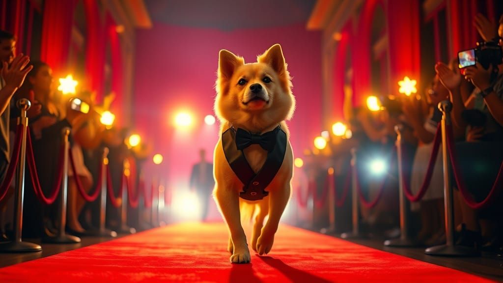 Golden Jindo Dog Walks Red Carpet in Cinematic Style