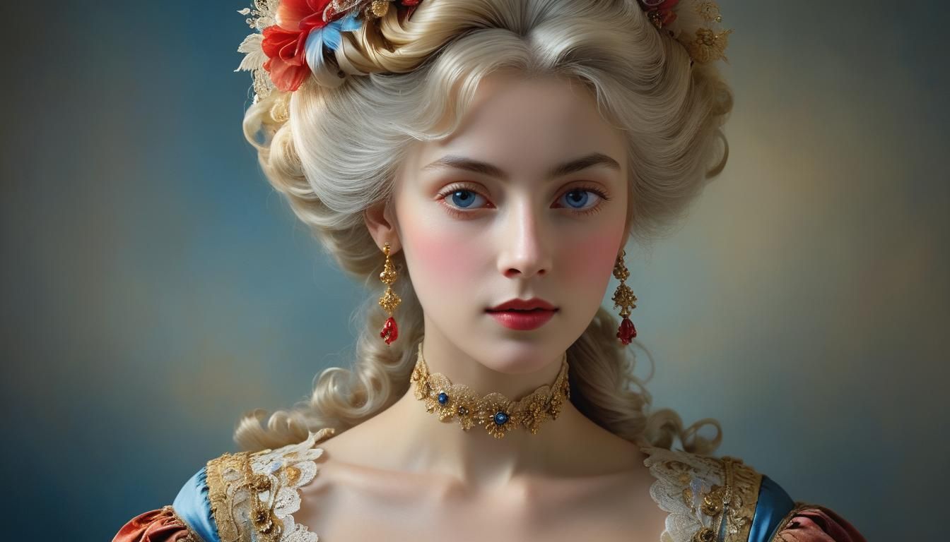 Refined 18th-Century Lady in Rococo Portrait