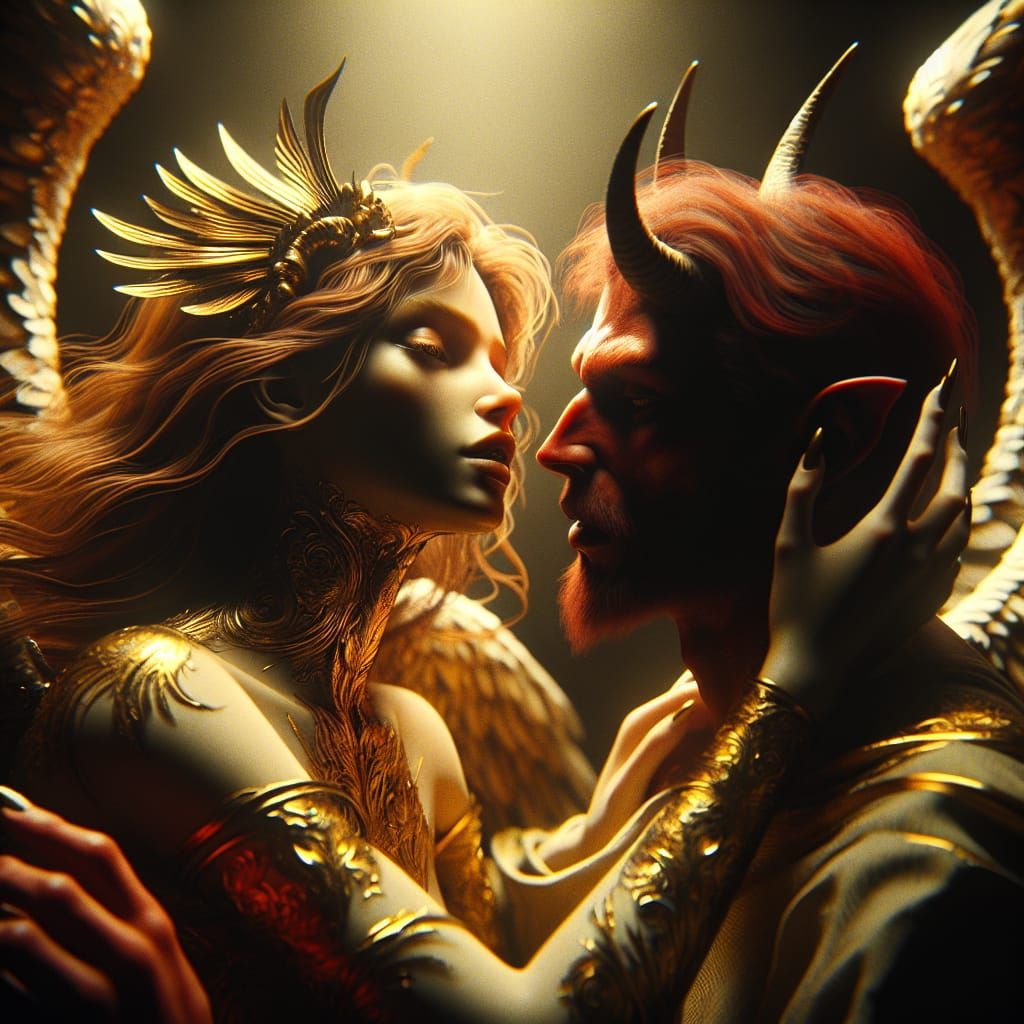 Angel and Devil Embrace: Dramatic Concept Art