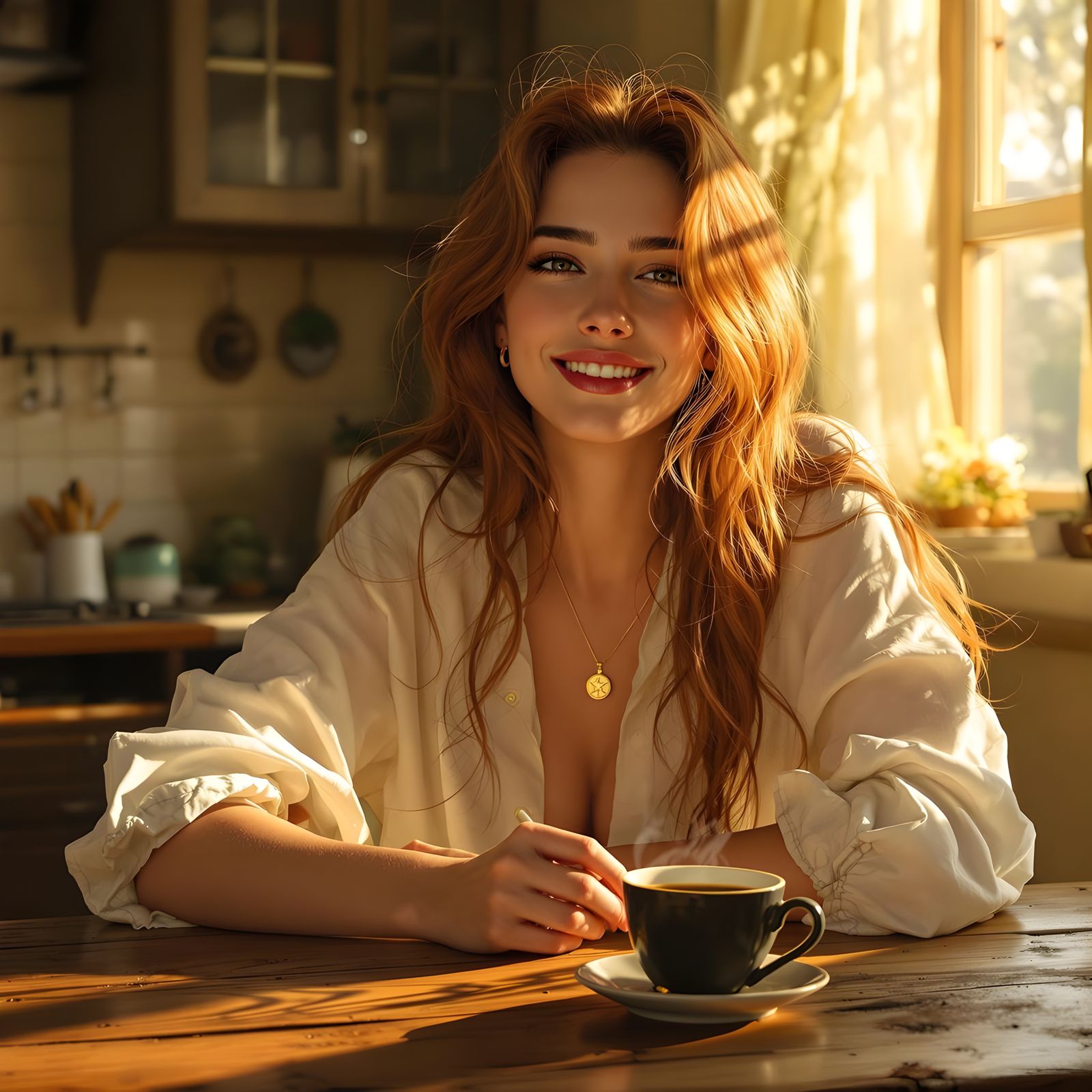Cozy Kitchen: Young Woman Rolling a Cigarette