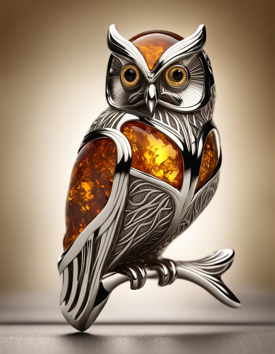 Goldsmith Owl with Platinum, Gold, and Amber