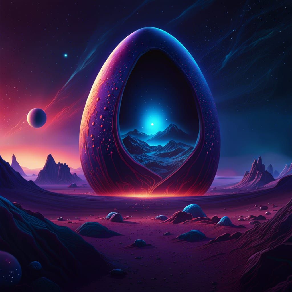 Alien Egg on Distant Planet in Detailed Matte Painting