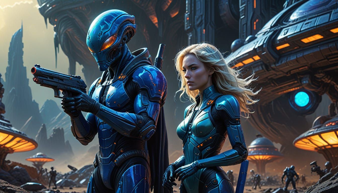 Retrofuturistic Alien City Street in Acrylic Style