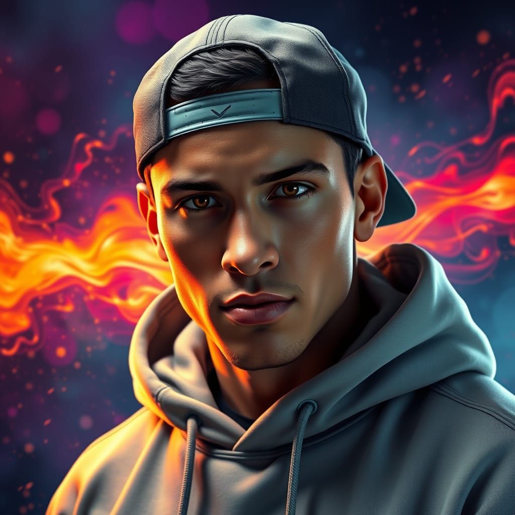Handsome Man with Hoodie in Dramatic Splash Art Style