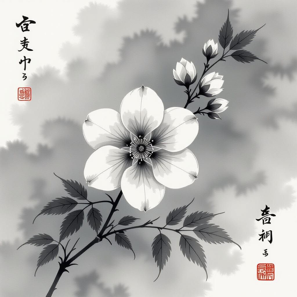 Lonely Flower Companion: A Japanese Sumi-e Beauty