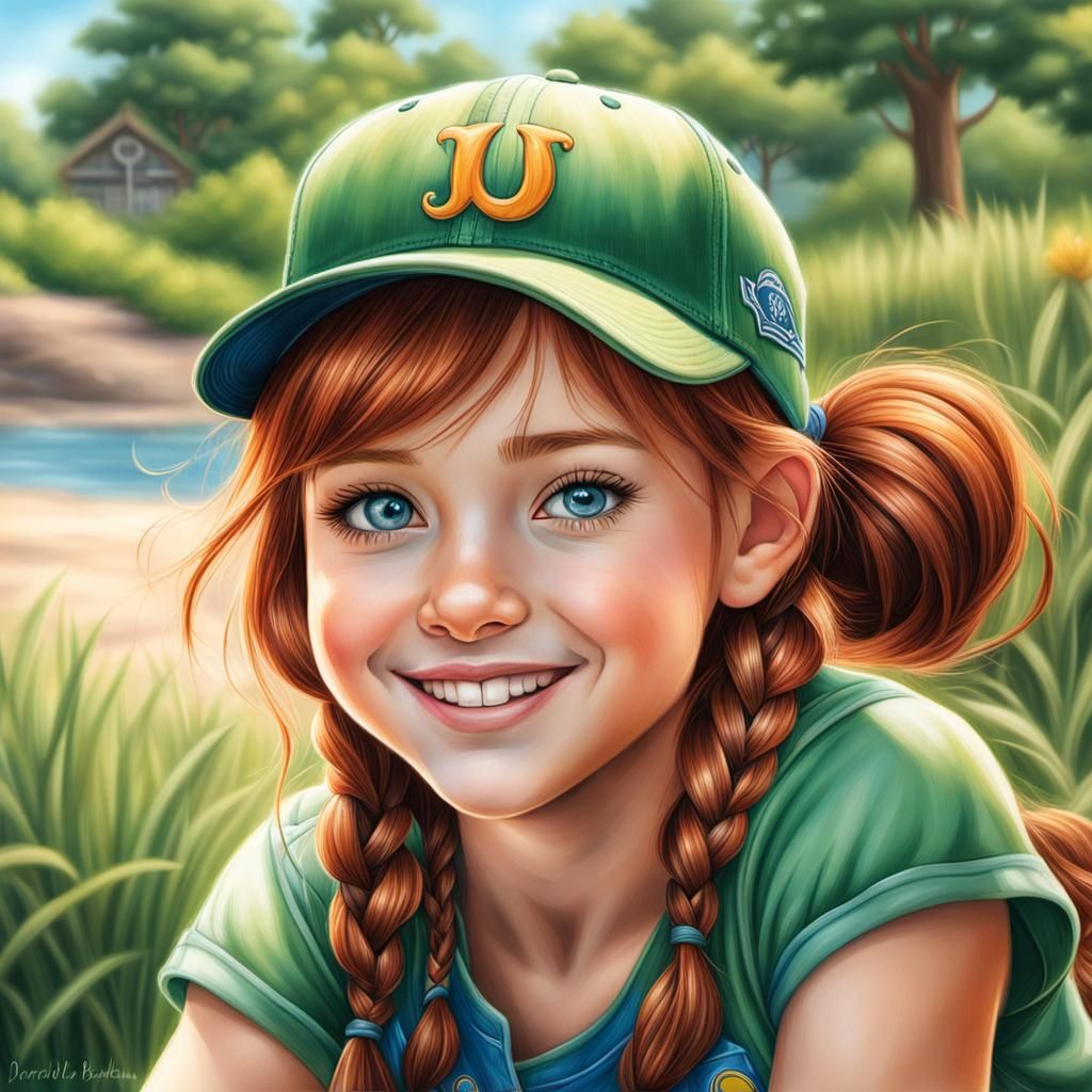 Little Girl with Braids: Realistic Colored Pencil Drawing