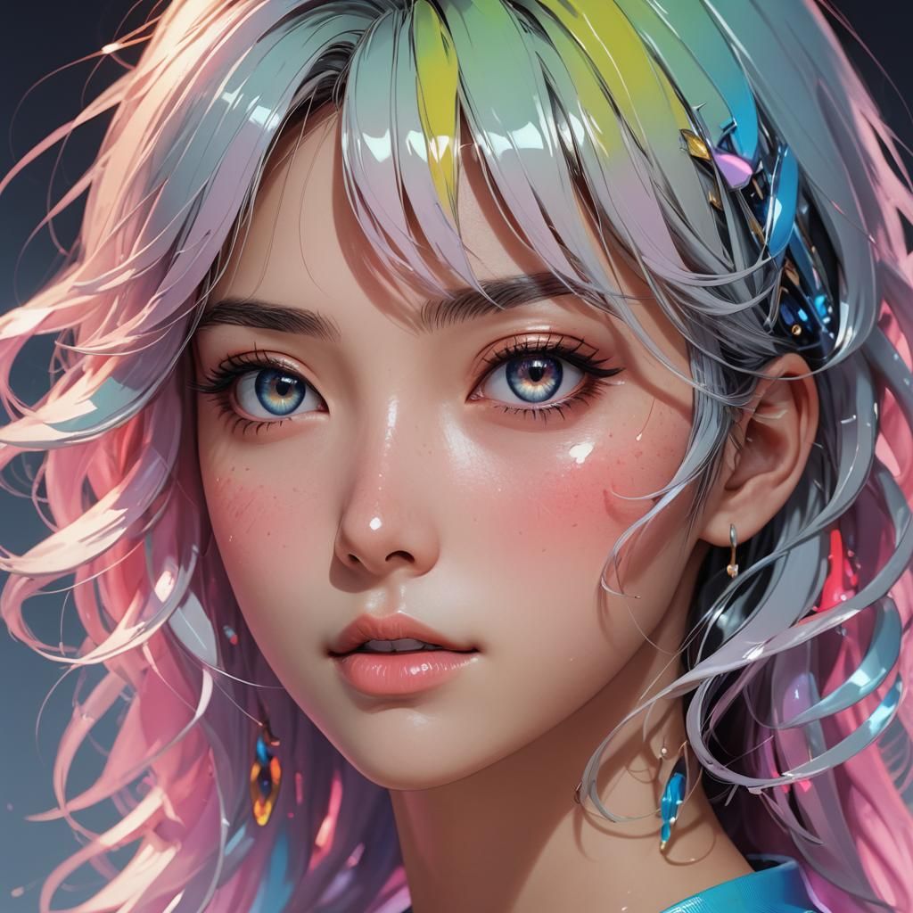 Flirtatious Woman in Vibrant Anime Style