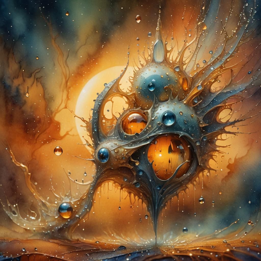 Iridescent Dew Drops in Surreal Watercolor Style