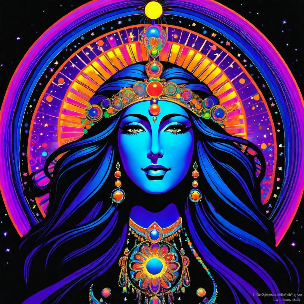 Zodiac sign: Virgo in the style of black light art by Stella.