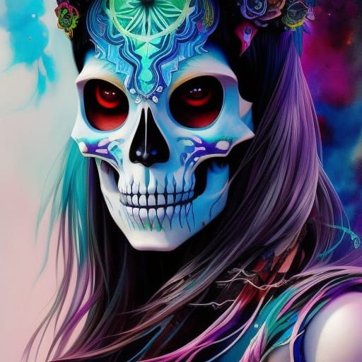 Anime Skeleton Shaman Liquid Ink Portrait