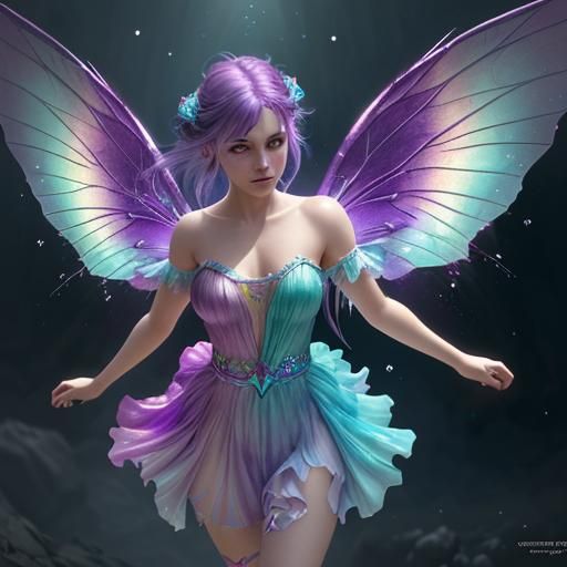 Rainbow Winged Fairy in Dark Fantasy Style