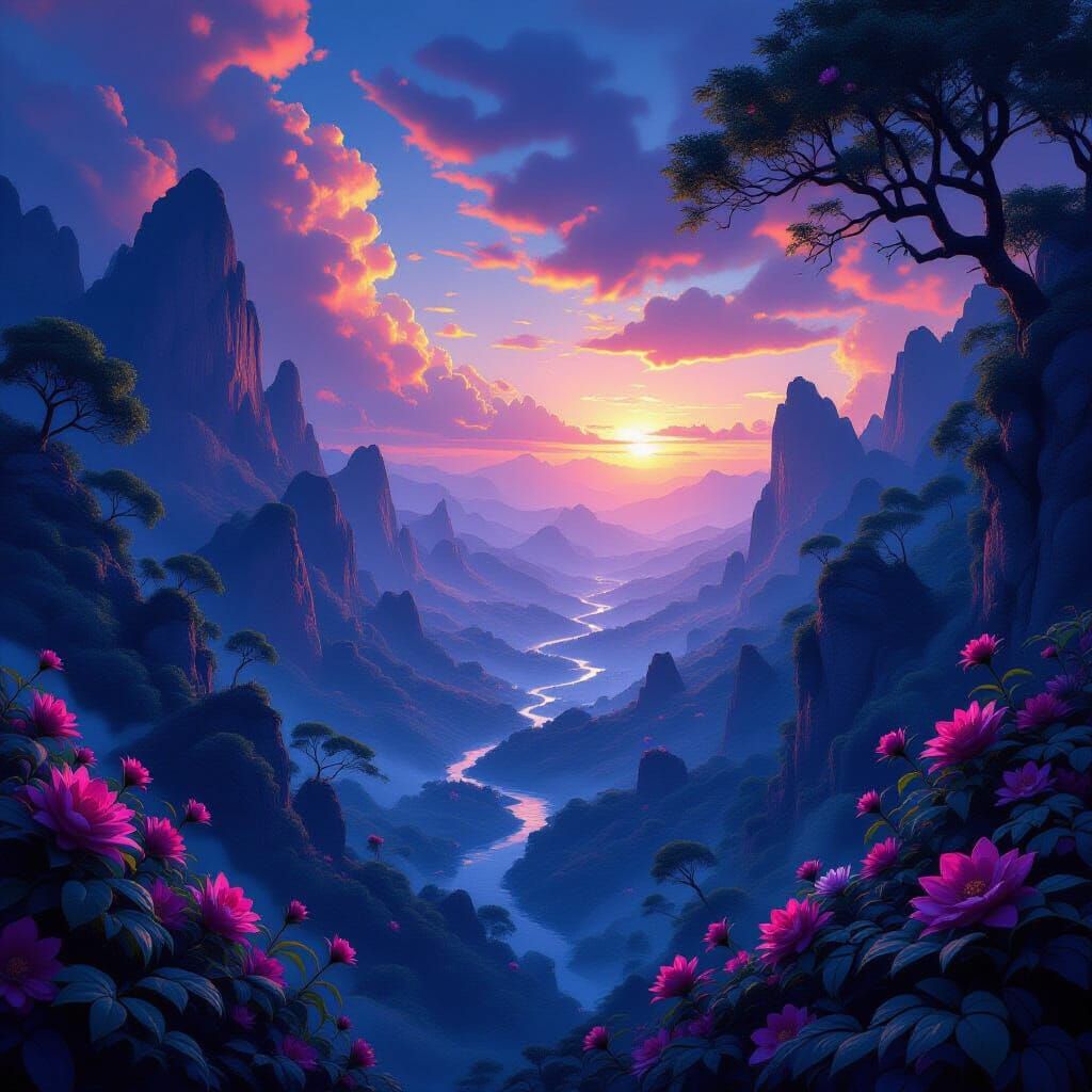 Fantastical Deep-Colored Landscape Matte Painting