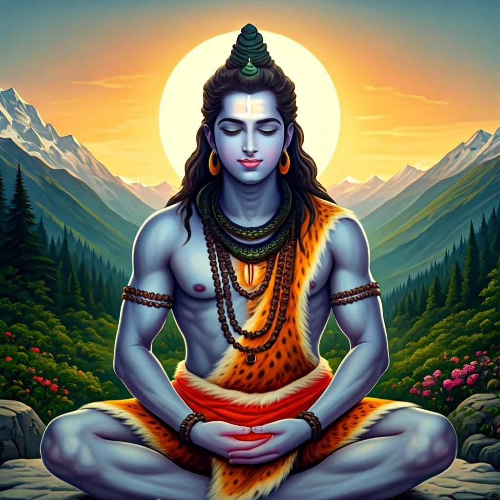 Young Lord Shiva Meditating in the Himalayas