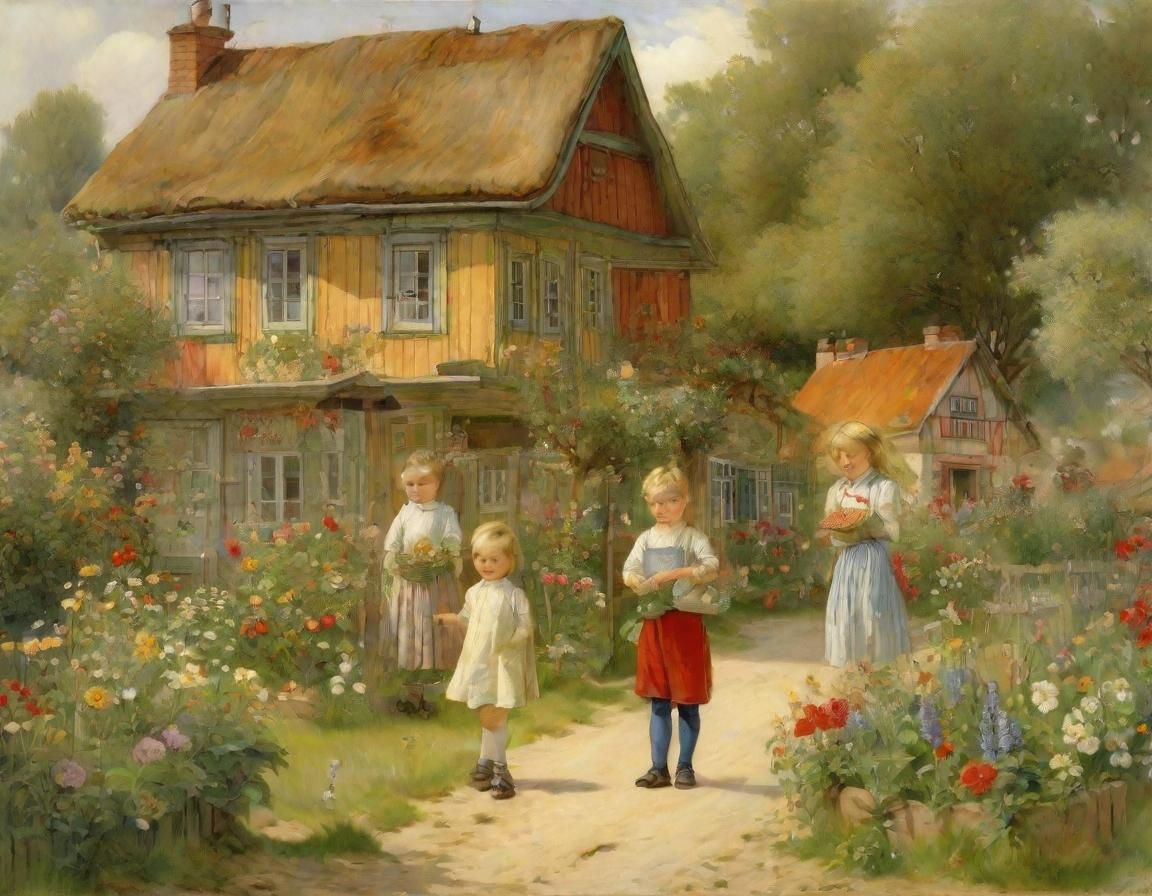 Charming Countryside Village Scene in Morning Light