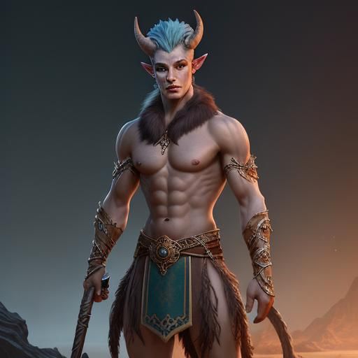 Satyr Twink Boy with Fur Loincloth, Detailed Matte Painting