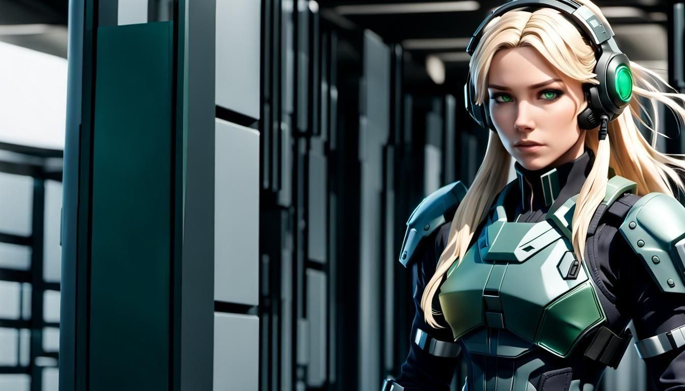 Futuristic Armored Soldier with High-Tech Headset