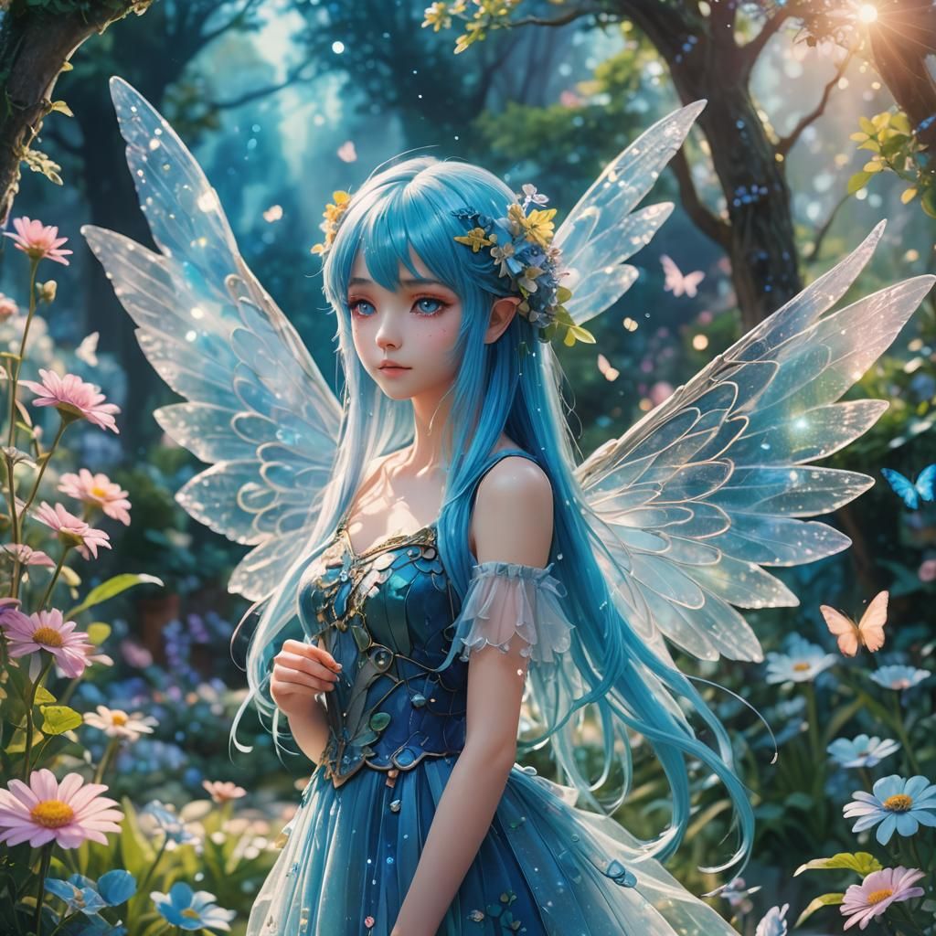Kawaii Anime Pixie in Ethereal Garden
