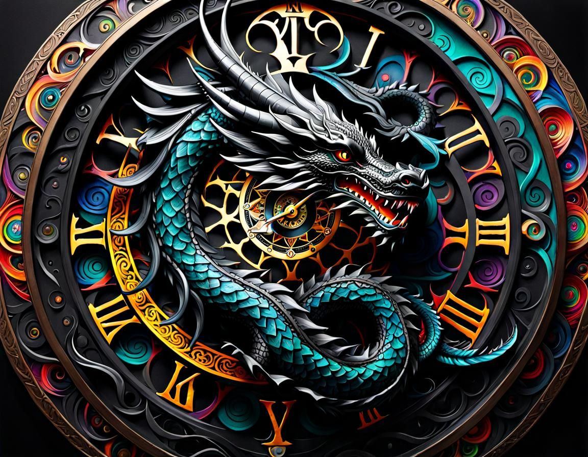 Dragon Mandala with Runic Clock Face, Splash Art