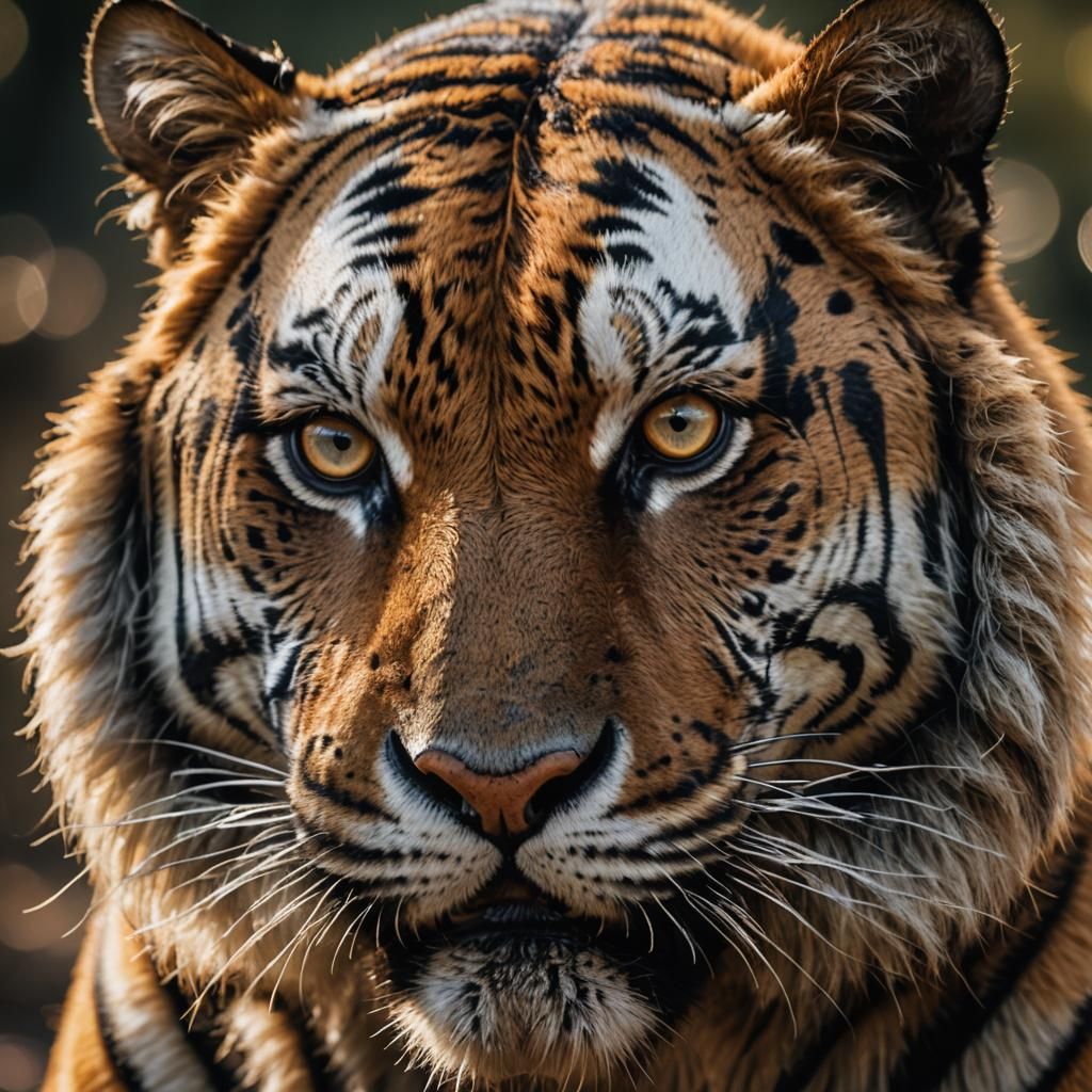 Grumpy One-Eyed Tiger Portrait in Golden Hour Light