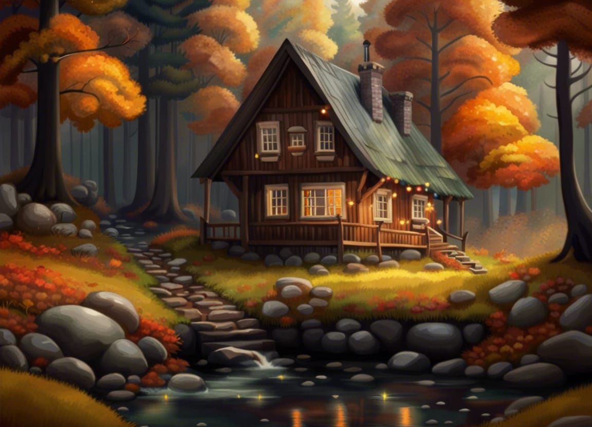 Cozy Scandinavian House in Autumn Forest