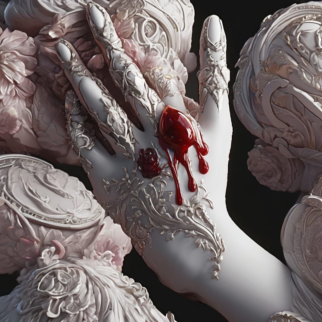 Bloody Hand & Silk Blood Drop Fantasy Art