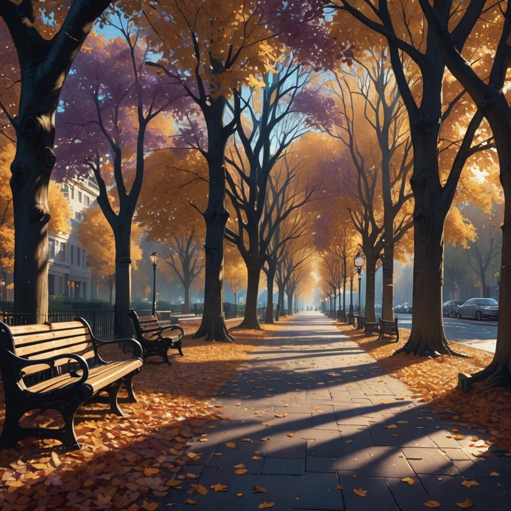 Enchanting Autumn Street Scene in Fantasy Style