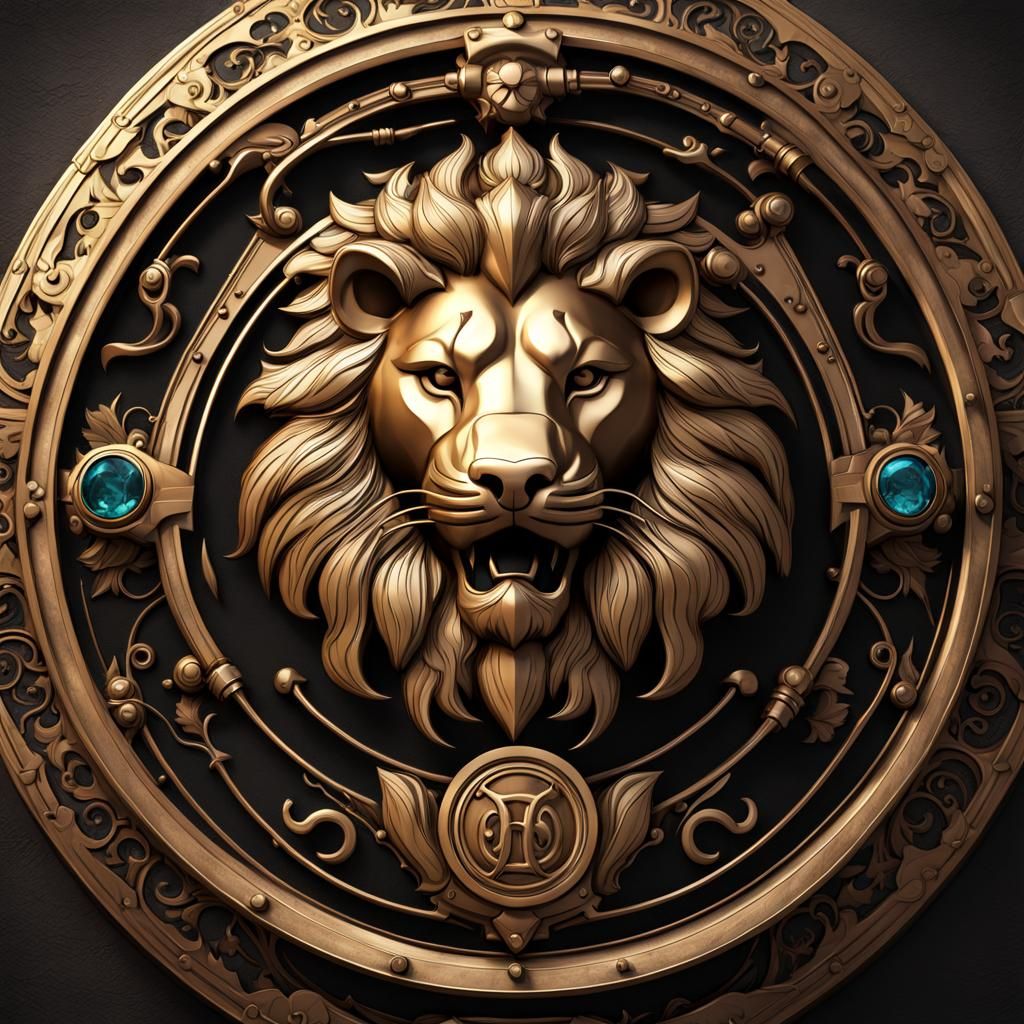 Steampunk Lion Crest: Fantasy House Emblem