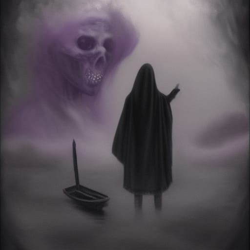 Creepy Grim Reaper on the River Styx