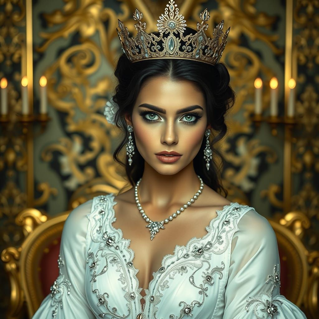 Mysterious Black Haired Queen in Regal Splendor
