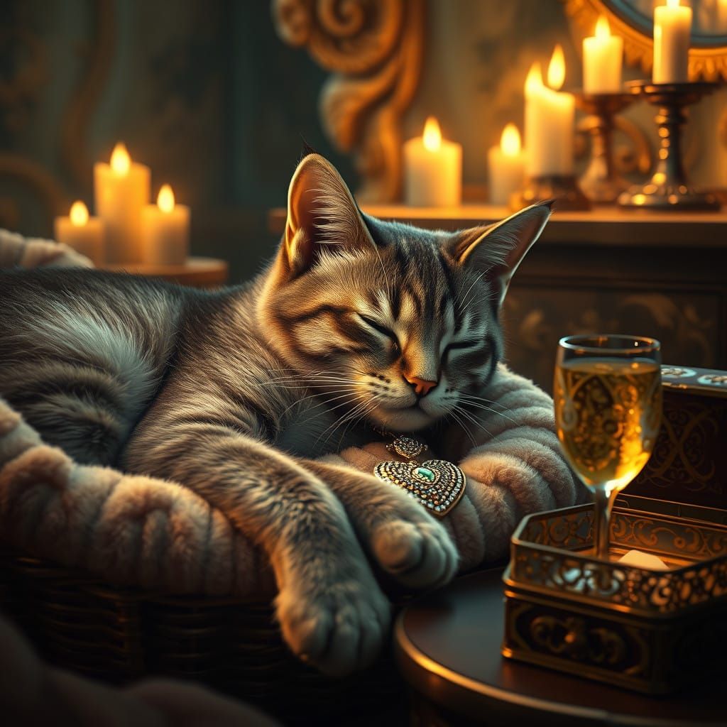 Whimsical Feline Fantasy in Luxurious Surroundings