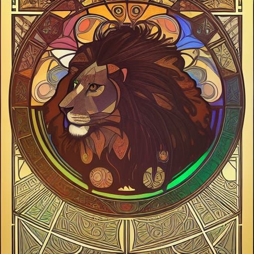 Geometric Lion in Art Nouveau Style