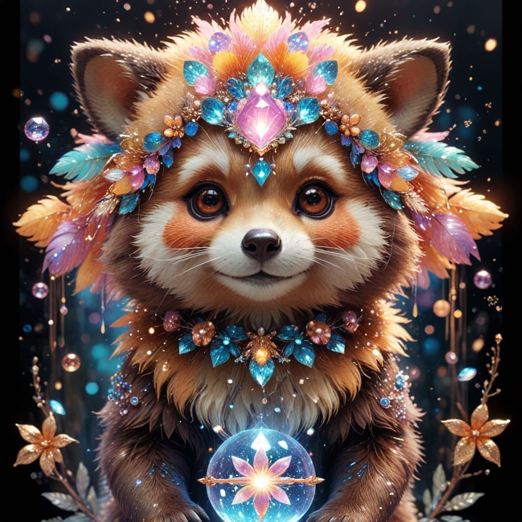Mystical Tanuki Radiates Vibrant Holographic Aura in Whimsic...
