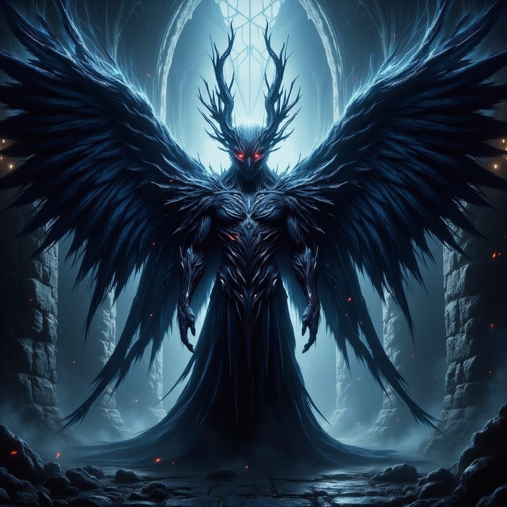 Dark Angel Guarding Gothic Church, Detailed Matte Painting