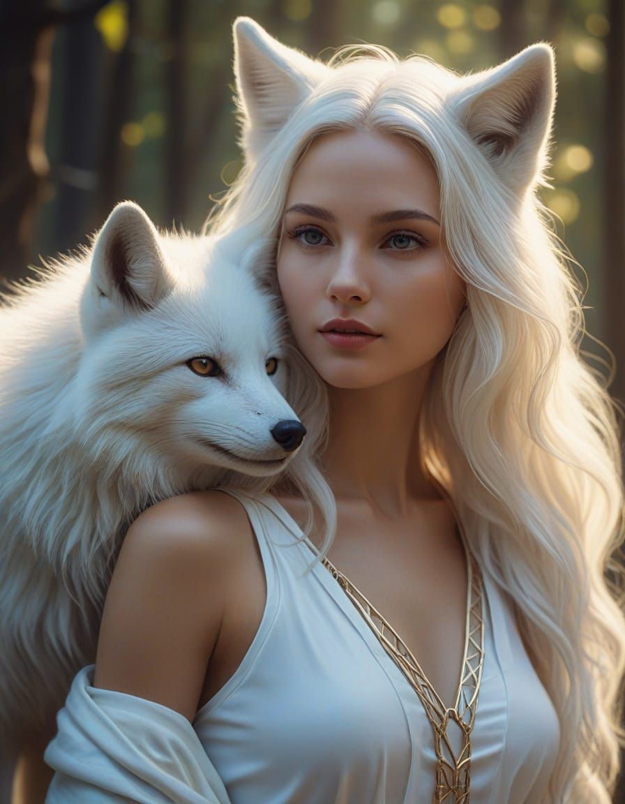 Mystical White Fox Transformation in Digital Painting