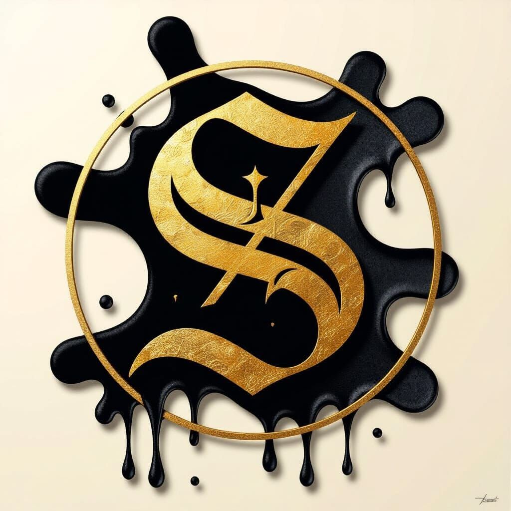 Golden Gothic Letter S on Velvet Background
