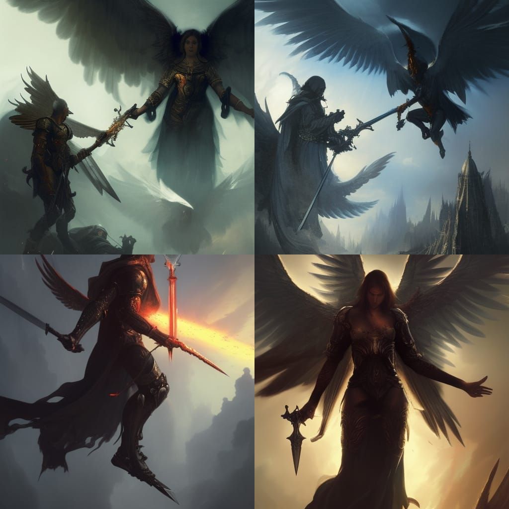 Archangel Michael Defeats Devil: Dark Fantasy Art