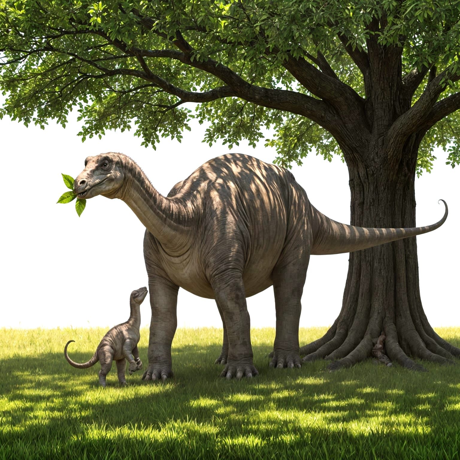 Brontosaurus Mother Shares Leaf With Baby