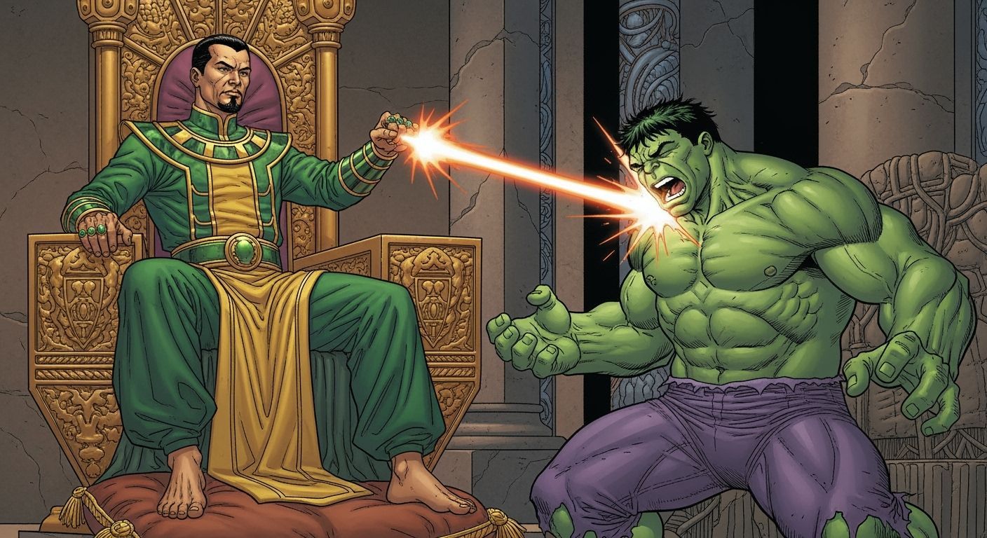 Mandarin on Emerald Throne Attacks the Hulk