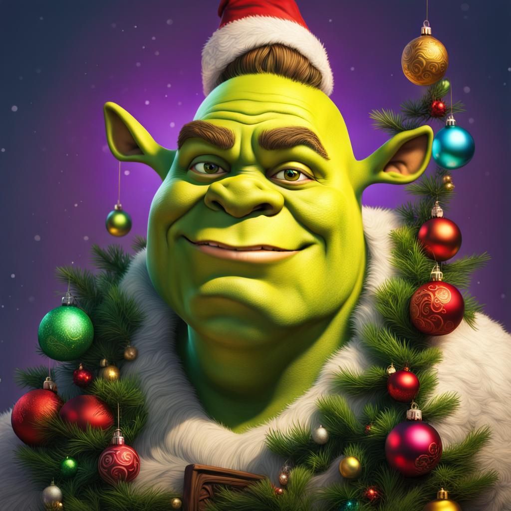 Hyperrealistic Shrek Christmas Tree Splash Art