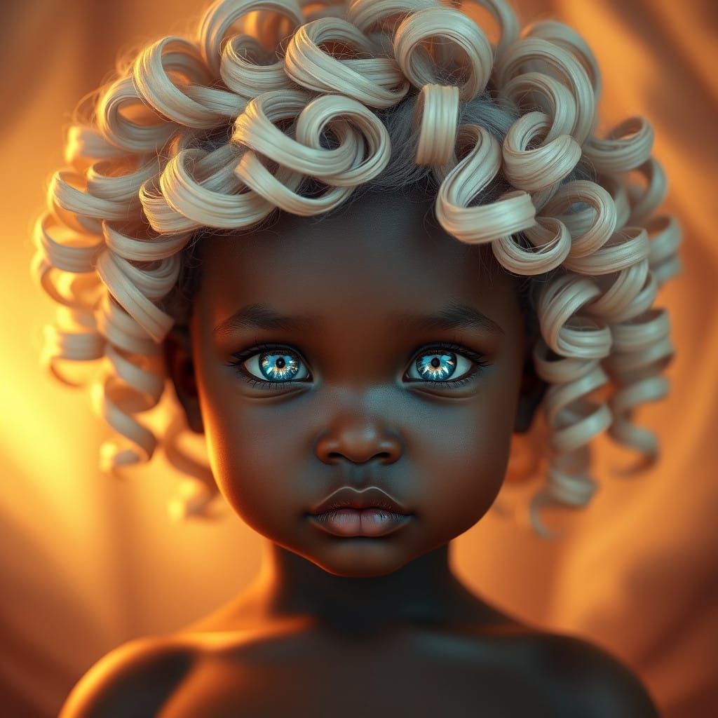 Brownie-Toned Cherub Angel in Whipped Cream Curls