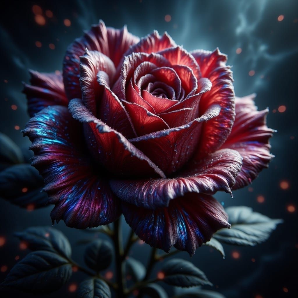 Surreal, Hyper-Realistic Rose in Plum and Rainbow Hues