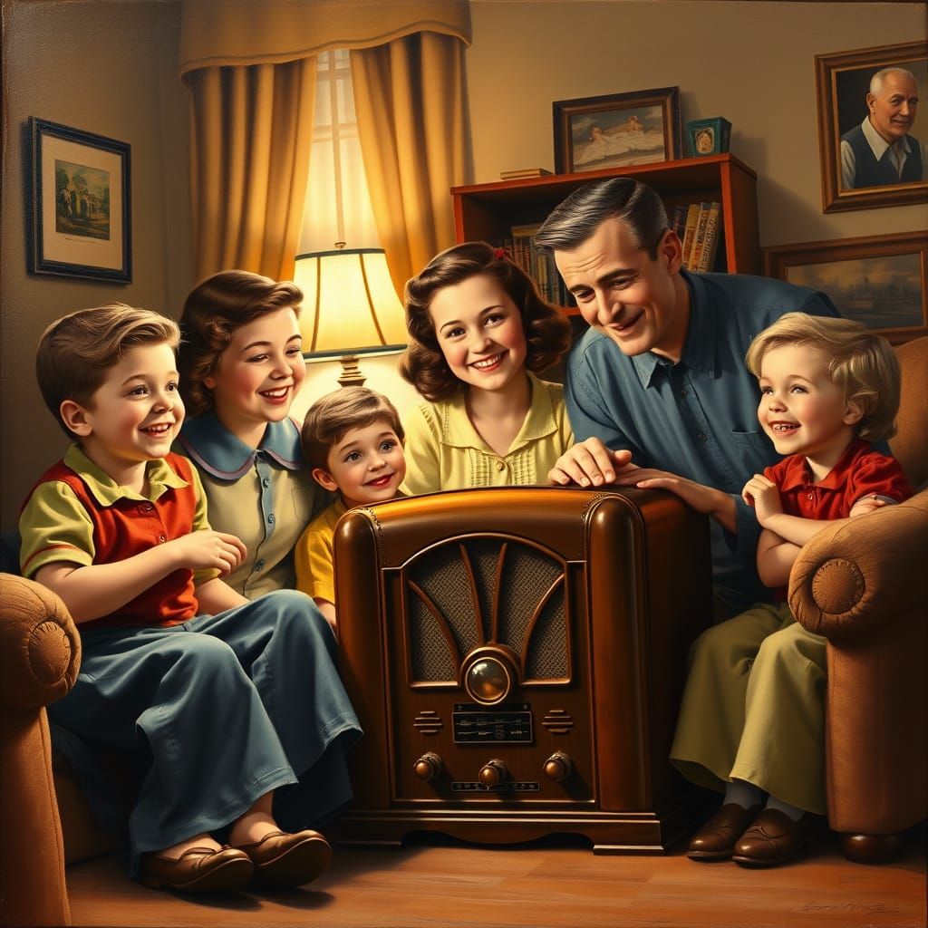 1940s Family Enjoys Radio Theater in Cozy Living Room