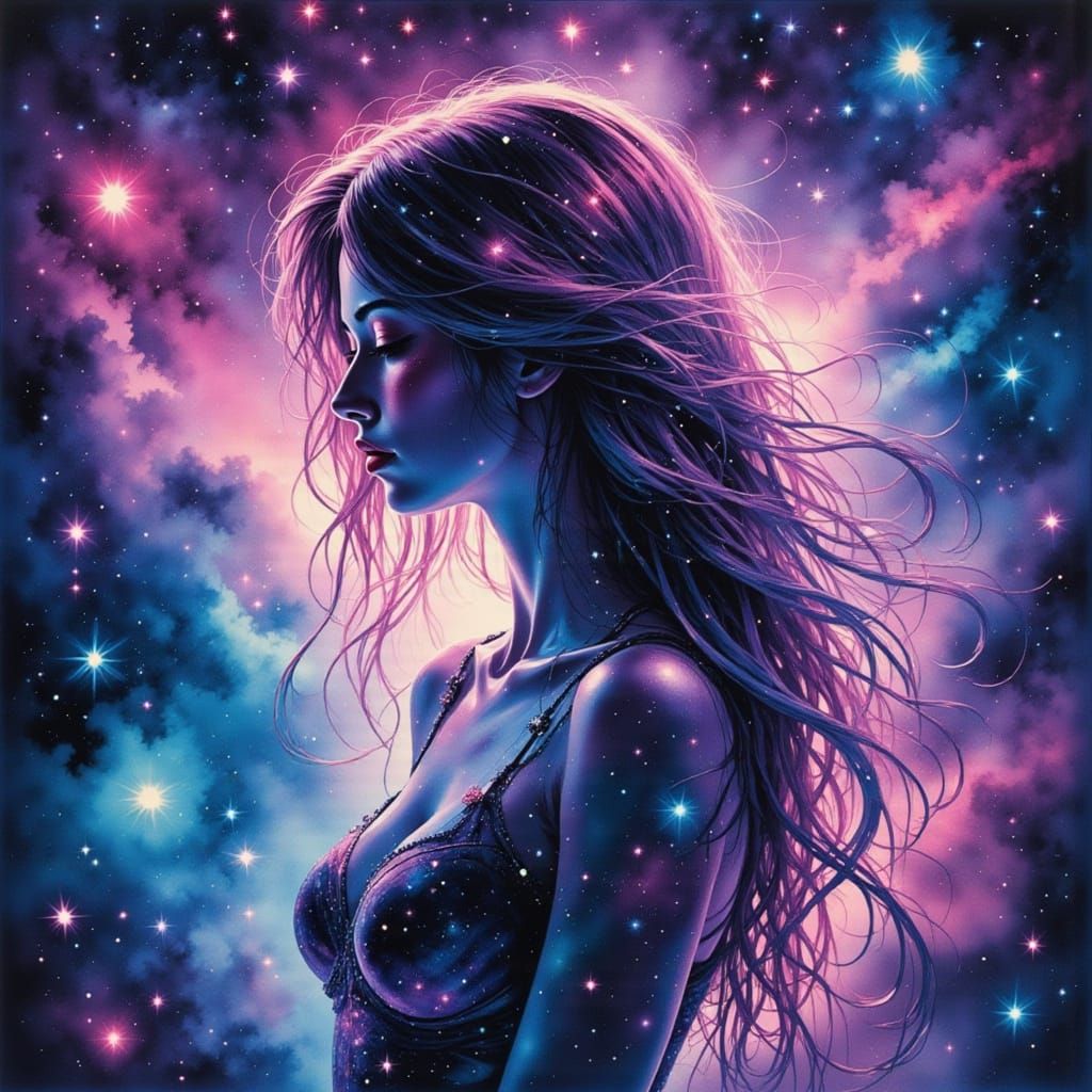 Cosmic Portrait of Shimmering Nebulae Hair