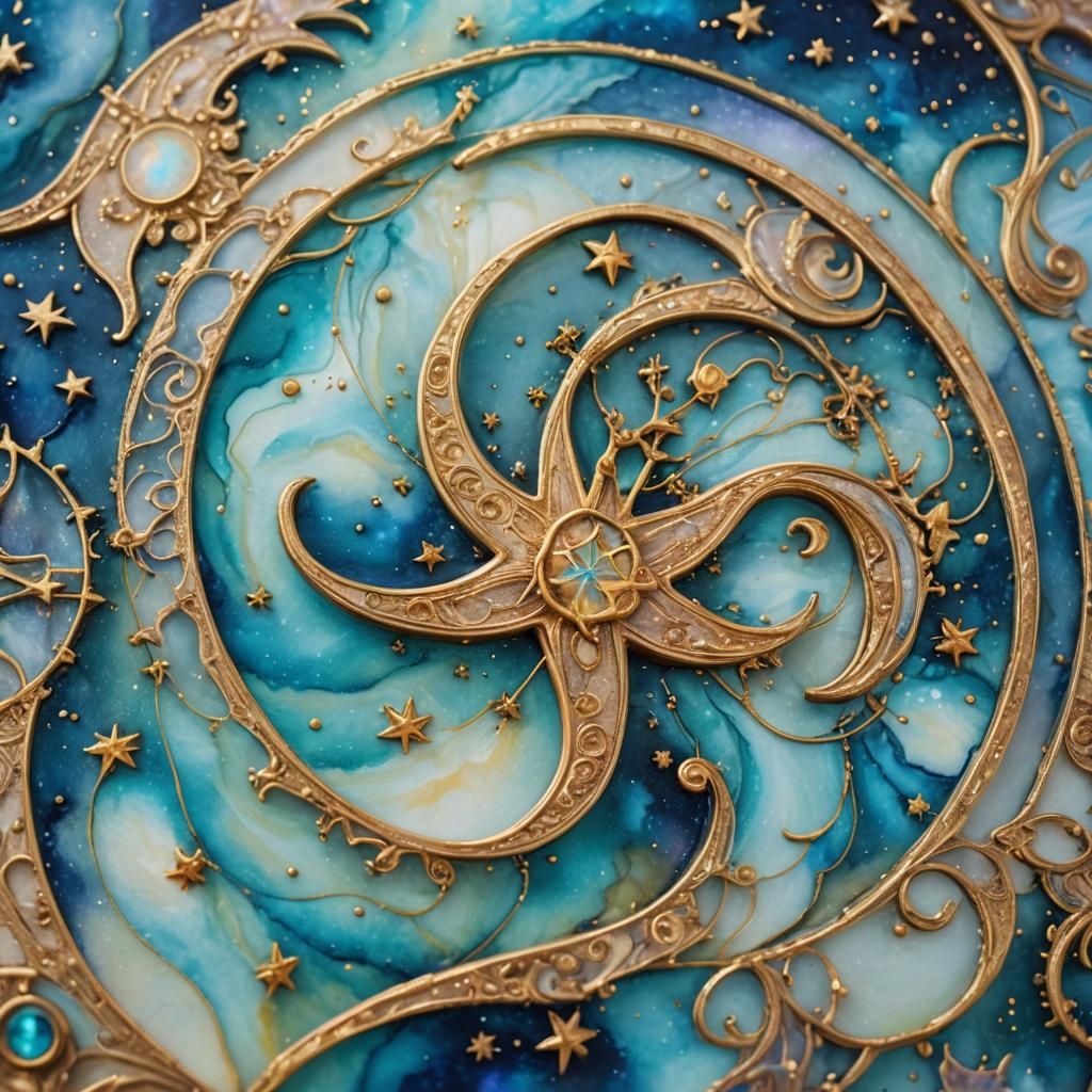 Detailed Star Sign in Alcohol Ink Style